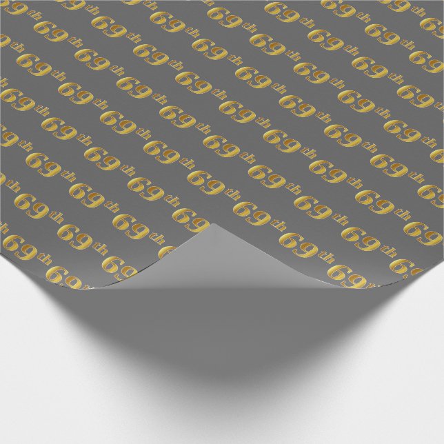 Papel De Presente Cinza, Faux Dourado 69º (Sessenta e nono) Evento (Ponta)