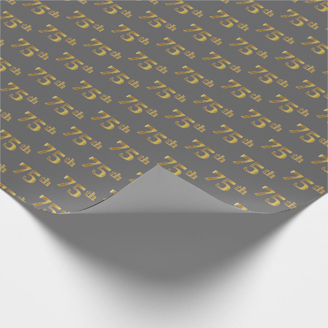 Papel De Presente Cinza, Faux Dourado 75º (75º) Evento (Ponta)