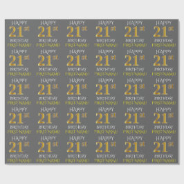 Papel De Presente Cinza, Faux Dourado "aniversário de 21 anos FELIZ"