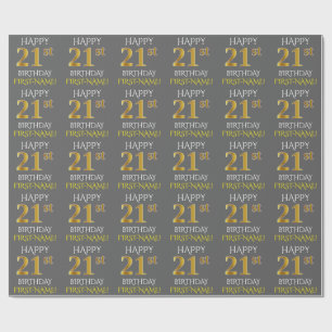 Papel De Presente Cinza, Faux Dourado "aniversário de 21 anos FELIZ"