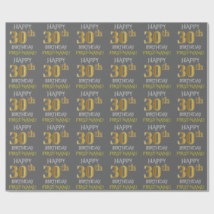 Papel De Presente Cinza, Faux Dourado "aniversário de 30 anos FELIZ"