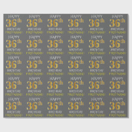 Papel De Presente Cinza, Faux Dourado "FELIZ 36 ANOS"
