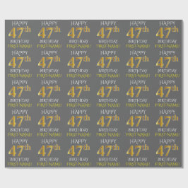 Papel De Presente Cinza, Faux Dourado "FELIZ 47º ANIVERSÁRIO"