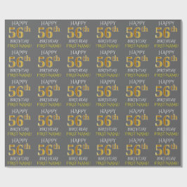 Papel De Presente Cinza, Faux Dourado "FELIZ 56º ANIVERSÁRIO"