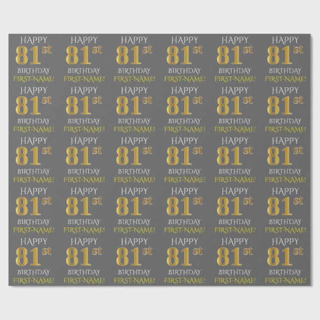 Papel De Presente Cinza, Faux Dourado "FELIZ 81rua ANIVERSÁRIO" (Aberto)