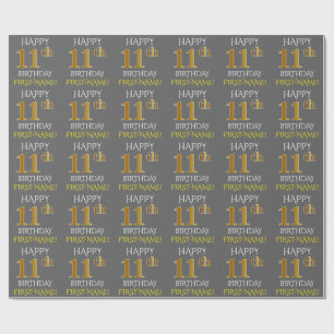 Papel De Presente Cinza, Faux Dourado "FELIZ ANIVERSÁRIO 11"