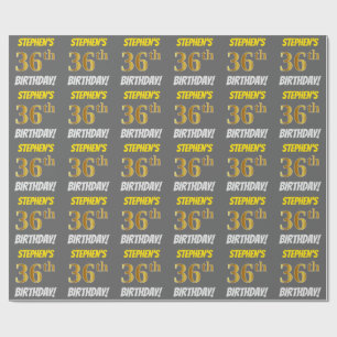 Papel De Presente Cinza, Faux/Imitação Dourada, "36 ANIVERSÁRIO"
