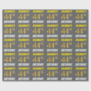 Papel De Presente Cinza, Faux/Imitação Dourada, "ANIVERSÁRIO 44"