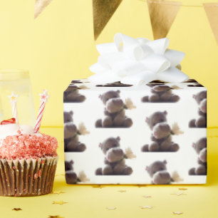 Papel De Presente Cinza Feliz Hippo Segurando Daisy, Foto de Amor Bo