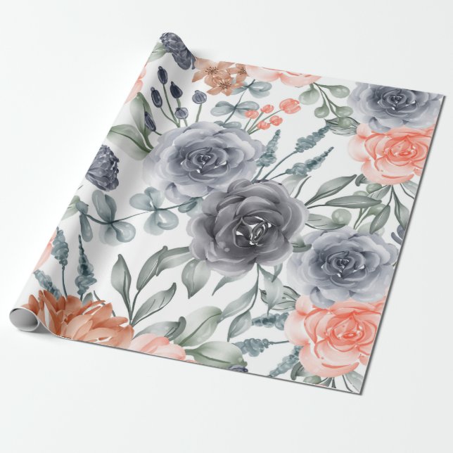 Papel De Presente cinza floral moderno (Desenrolado)