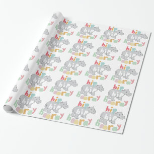 Papel De Presente Cinza Hip Hip Hooray Desenho Hippo