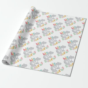 Papel De Presente Cinza Hip Hip Hooray Desenho Hippo