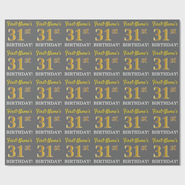 Papel De Presente Cinza, Imitação Dourada "31º ANIVERSÁRIO" (Aberto)