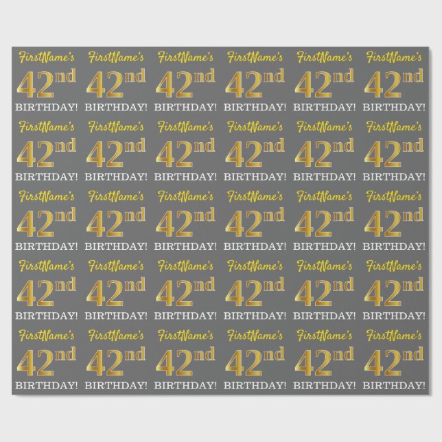 Papel De Presente Cinza, Imitação Dourada "42º ANIVERSÁRIO" (Aberto)