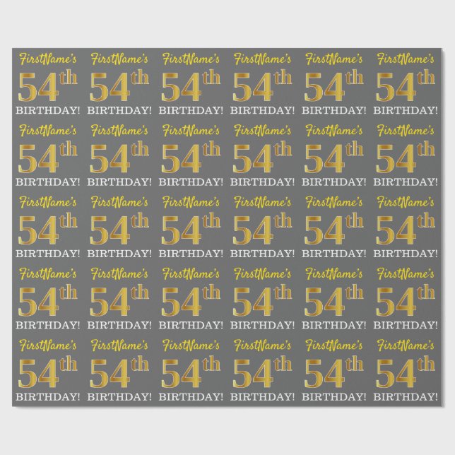 Papel De Presente Cinza, Imitação Dourada "54 ANOS" (Aberto)