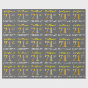 Papel De Presente Cinza, Imitação Dourada "71 ruas ANIVERSÁRIO"