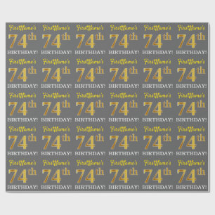 Papel De Presente Cinza, Imitação Dourada "74 ANOS"