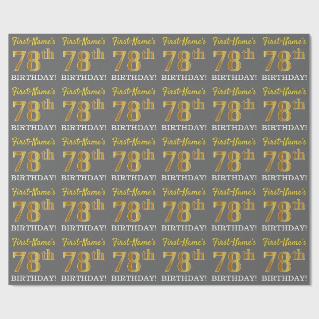 Papel De Presente Cinza, Imitação Dourada "78 ANOS" (Aberto)