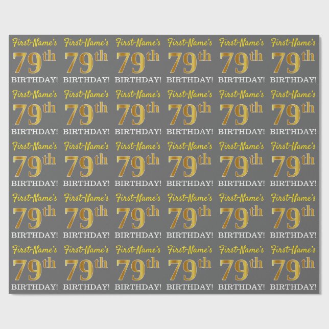 Papel De Presente Cinza, Imitação Dourada "79 ANOS" (Aberto)