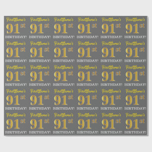 Papel De Presente Cinza, Imitação Dourada "91 rua ANIVERSÁRIO"