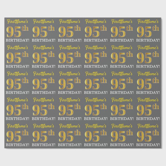 Papel De Presente Cinza, Imitação Dourada "95º ANIVERSÁRIO" (Aberto)