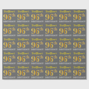 Papel De Presente Cinza, Imitação Dourada "96º ANIVERSÁRIO"