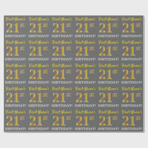 Papel De Presente Cinza, Imitação Dourada "aniversário de 21 anos"