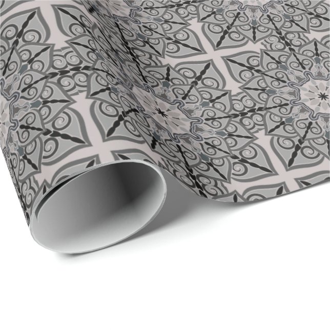 Papel De Presente Cinza Mandala (Ponta do rolo)