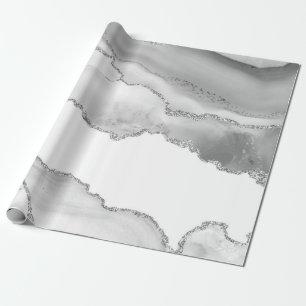 Papel De Presente Cinza Marble Branco Agate Simples Silver Gliter