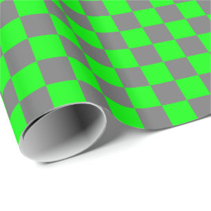 Papel De Presente Cinza média e Verde limão verificados
