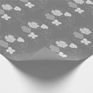 Papel De Presente Cinza Moderna e Padrão Floral Branco