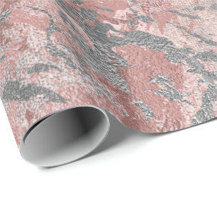 Papel De Presente Cinza Molten Prata Blush Marble Cor-de-rosa Brilha