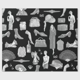Papel De Presente cinza negra arte deco 1920 flapper glamour feminin