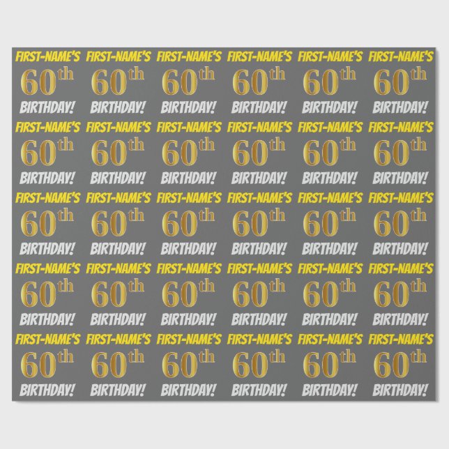 Papel De Presente Cinza, Ouro Falso/Imitação, "60º ANIVERSÁRIO" (Aberto)