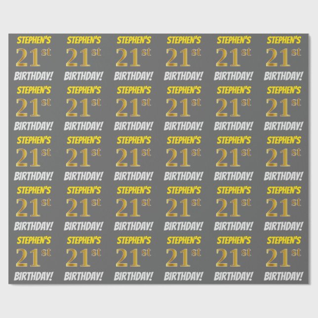 Papel De Presente Cinza, Ouro Falso/Imitação, "ANIVERSÁRIO DE 21 ANO (Aberto)