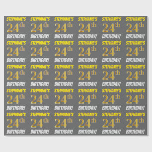 Papel De Presente Cinza, Ouro Falso/Imitação, "ANIVERSÁRIO DE 24 ANO