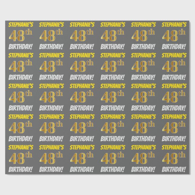 Papel De Presente Cinza, Ouro Falso/Imitação, "ANIVERSÁRIO DE 48 ANO (Aberto)