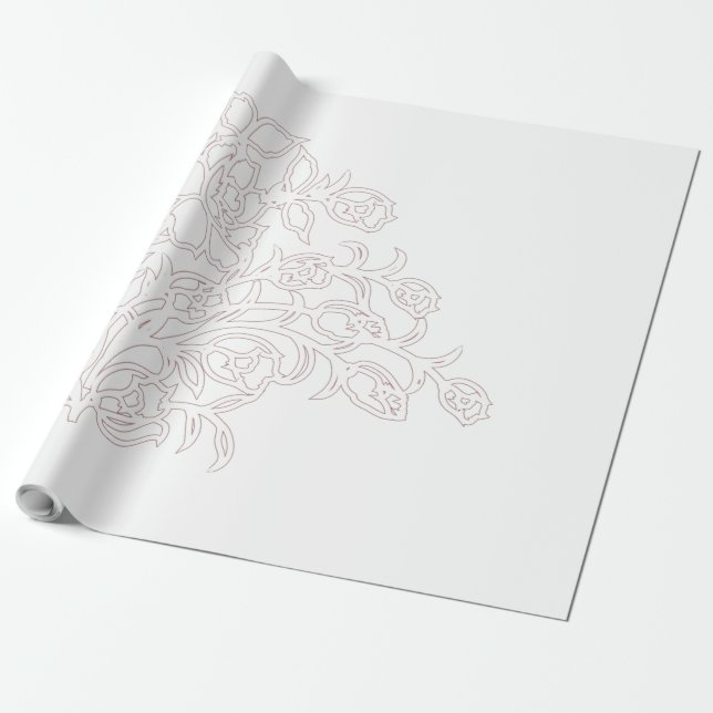 Papel De Presente Cinza Pálida, Leite Branco, design floral (Desenrolado)