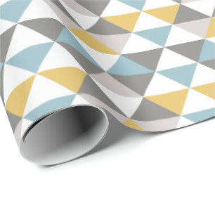 Papel De Presente Cinza Pantone Dourada Meio século Moderno Azul