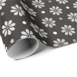 Papel De Presente Cinza Prata Folha Negra Pontos de Margarida Floral<br><div class="desc">Decor de luxo contemporâneo FlorenceK design</div>