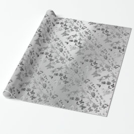 Papel De Presente Cinza Prateada Borboleta Insetos Gems Diamond