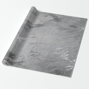 Papel De Presente Cinza Preto Prata Grafite Marble Shiny Glam