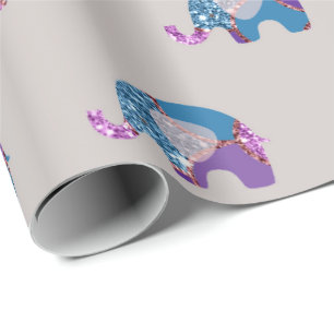 Papel De Presente Cinza rosa Cinza roxa Princesa Elefante Nova Bebê