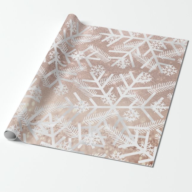 Papel De Presente Cinza Rosa de da Glitter Natal Fenda de Neve Alegr (Desenrolado)