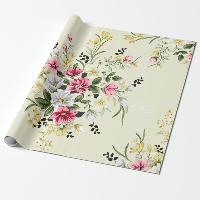 Papel De Presente cinza rosa e flores amarelas bonitinhas com licenç (Desenrolado)