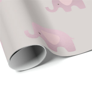 Papel De Presente Cinza rosa Pastas Princesa Elefante Novo Bebê