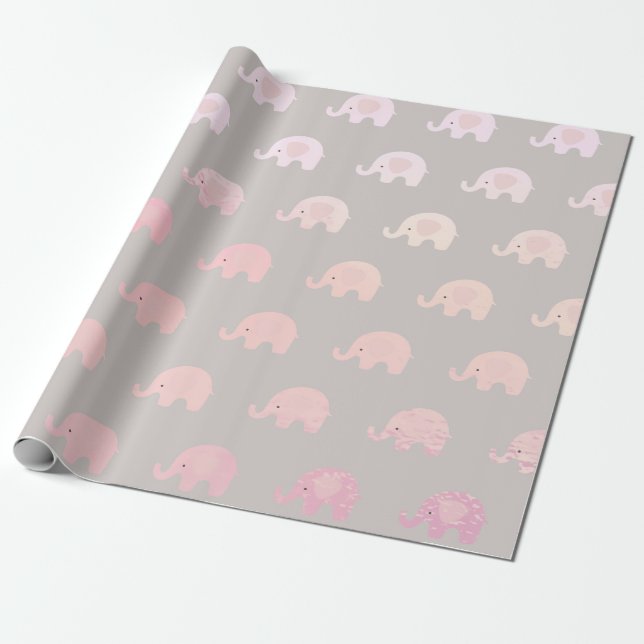 Papel De Presente Cinza rosa Pastas Princesa Elefante Novo Bebê (Desenrolado)