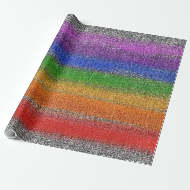 Papel De Presente Cinza Rustic Rainbow Stripe Crosshatch (Desenrolado)