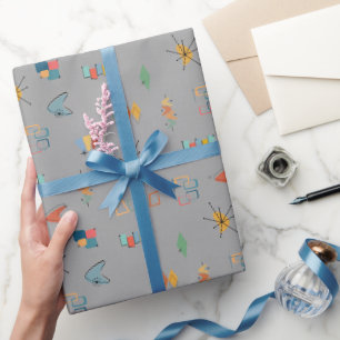 Papel De Presente Cinza Texturizado Moderno de Meados do Século