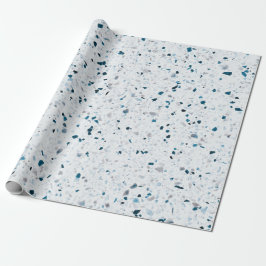 Papel De Presente Cinza Verde Azul-Azul-Azul-Terrazzo Retro